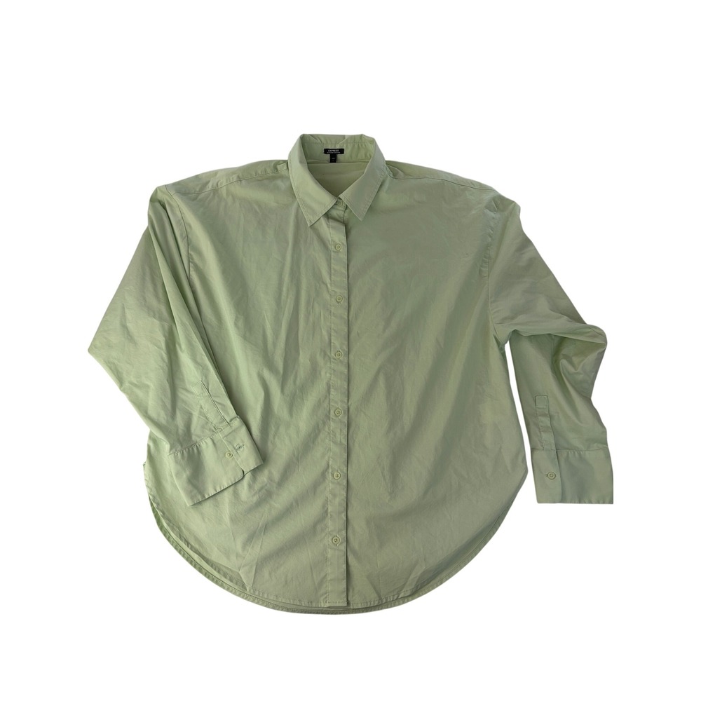Express Button Down Shirt Womens L Boyfriend Portofino Stretch Long Sleeve Green